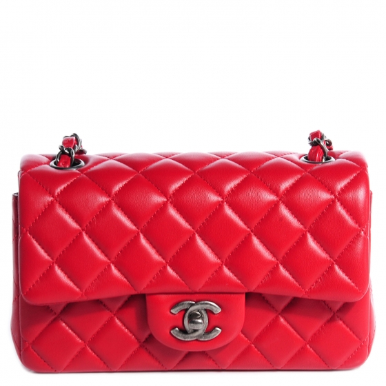 CHANEL Lambskin Quilted New Mini Flap Red