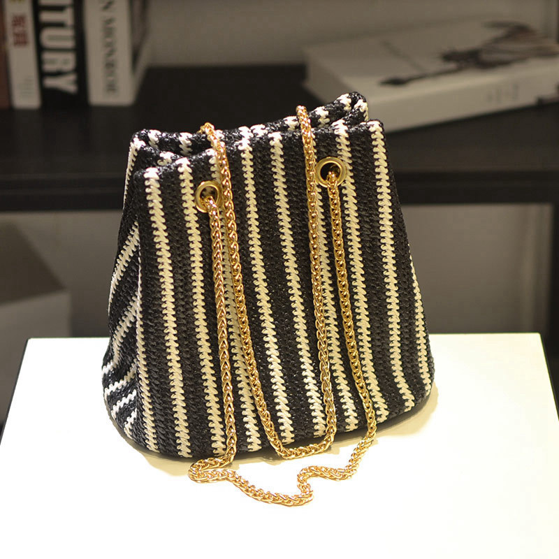 Women's Funky Straw Stripe Bucket Bag