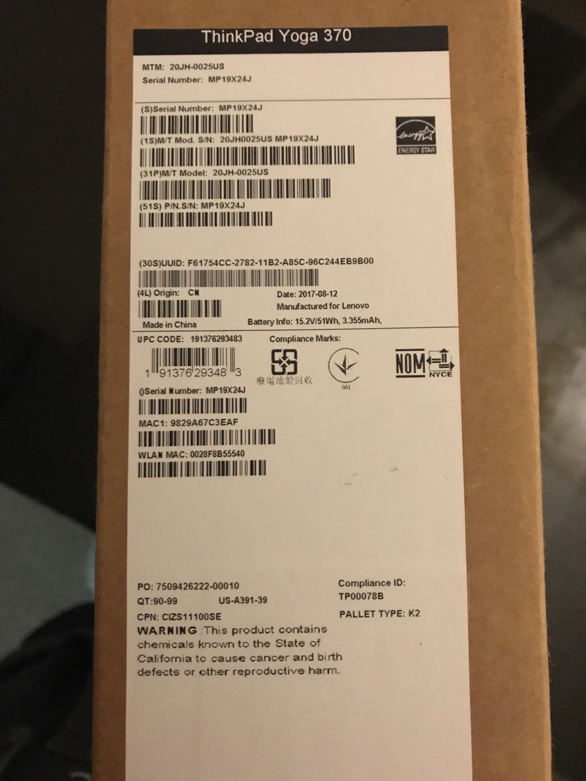 Brand New Lenovo ThinkPad Yoga 370 20JH0027US 2 in 1 Notebook $650