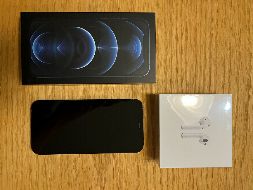 Apple iPhone 12 Pro Max 256GB – Pacific Blue (Unlocked) – Unopened Airpod